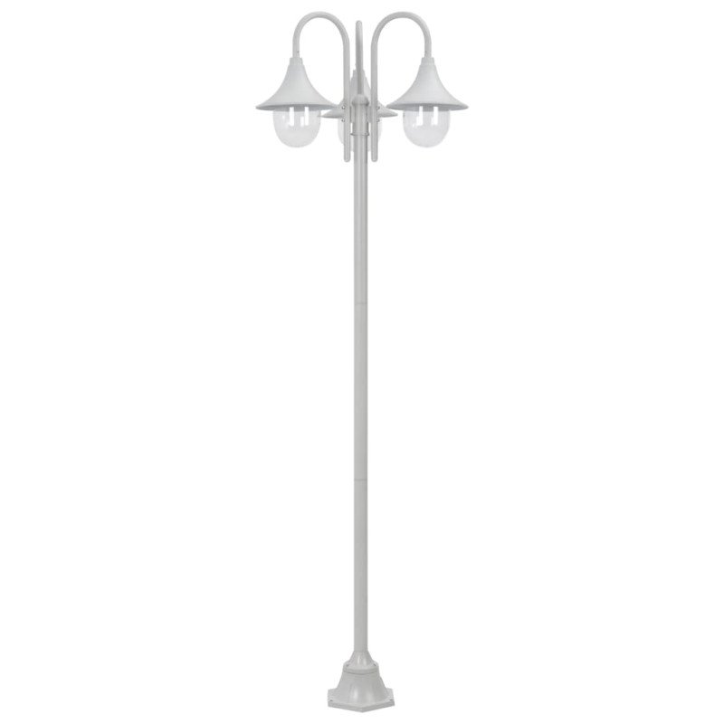 vidaXL Záhradná stĺpová lampa E27 220 cm hliníková 3 lampáše biela