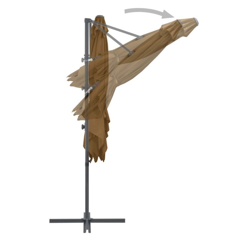 vidaXL Závesný slnečník s oceľovou tyčou hnedosivý 250x250 cm