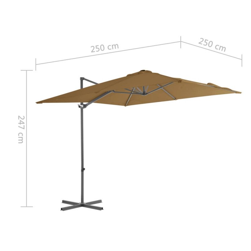 vidaXL Závesný slnečník s oceľovou tyčou hnedosivý 250x250 cm