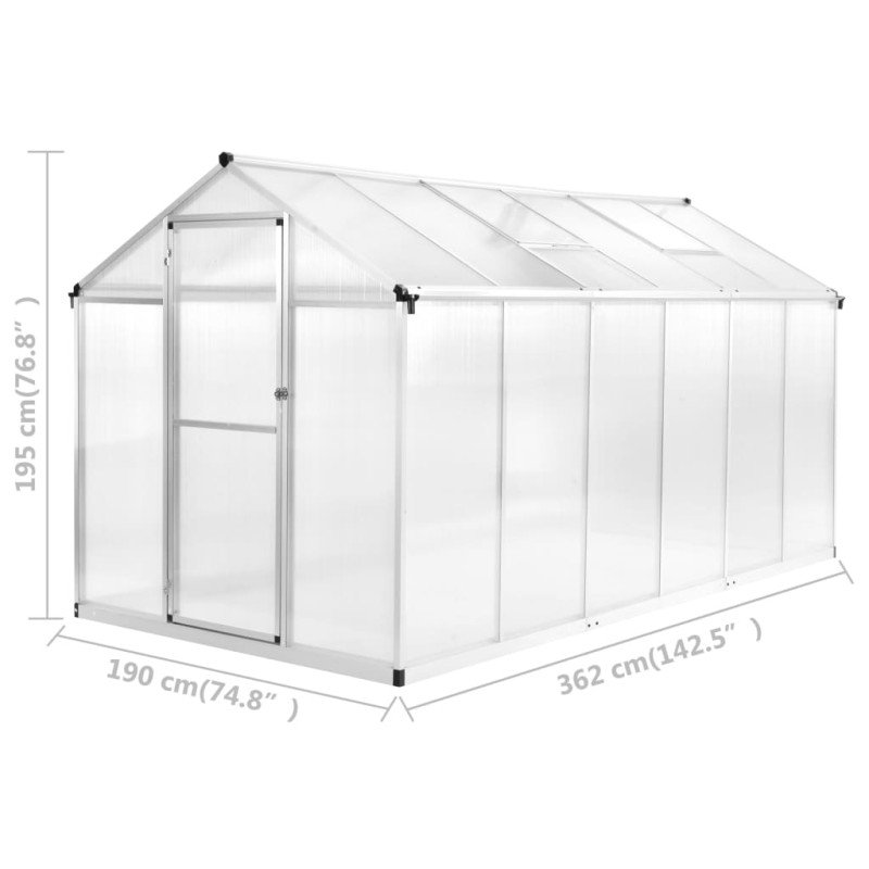 vidaXL Skleník, hliník 362x190x195 cm 13,41 m³