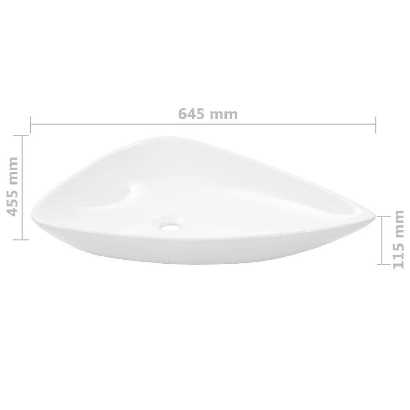 vidaXL Keramické umývadlo biele 645x455x115 mm trojuholníkové