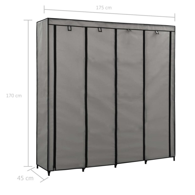 vidaXL Šatník so 4 priehradkami sivý 175x45x170 cm
