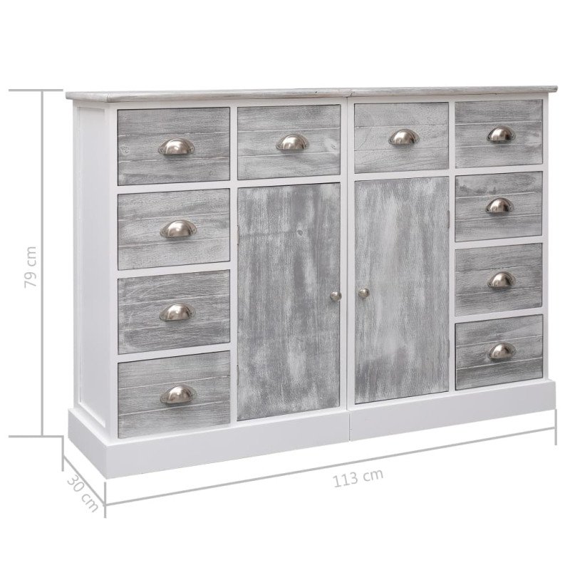 vidaXL Komoda s 10 zásuvkami sivá 113x30x79 cm drevená