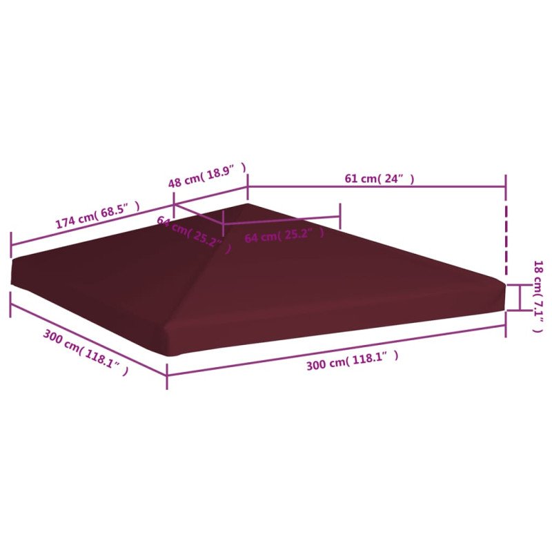vidaXL Strieška na altánok bordová 3x3 m 310 g/m²
