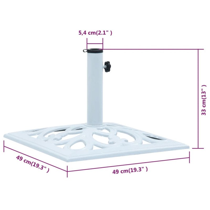vidaXL Stojan na slnečník, biely 12 kg, 49 cm, liatina