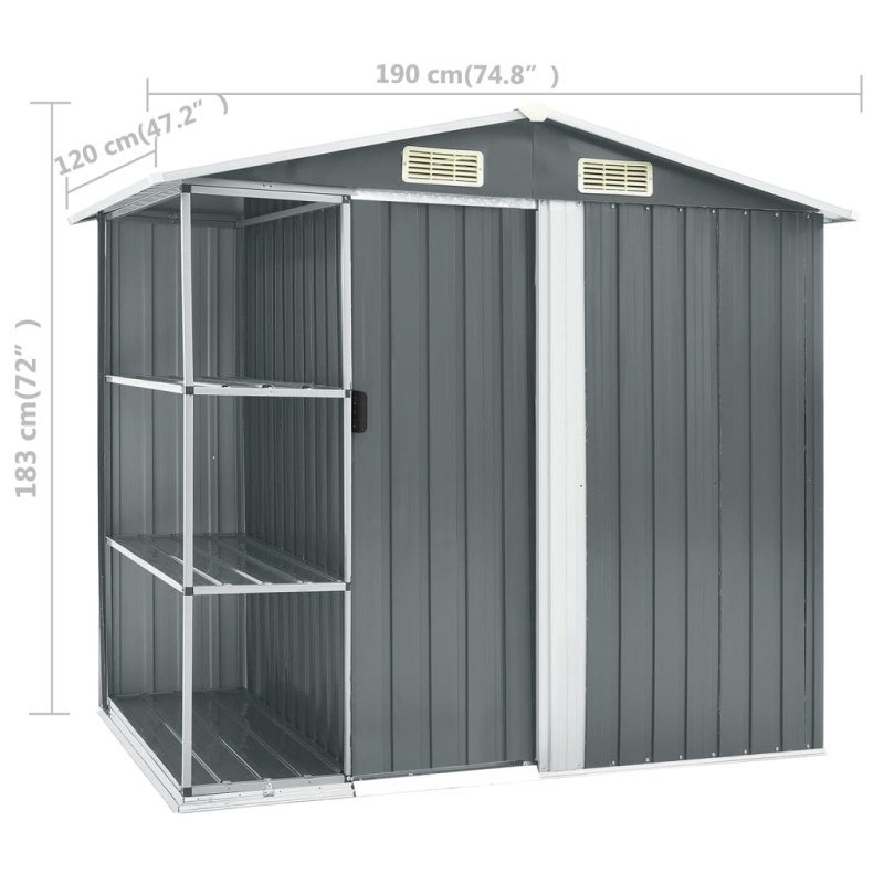 vidaXL Záhradná kôlňa s regálom sivá 205x130x183 cm železná