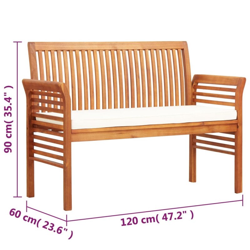 vidaXL 2-miestna záhradná lavica s vankúšmi 120 cm akáciový masív