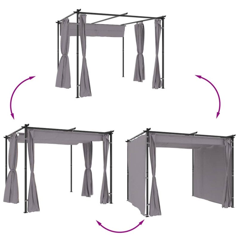 vidaXL Altánok so závesmi 3x3 m, antracitový, oceľ