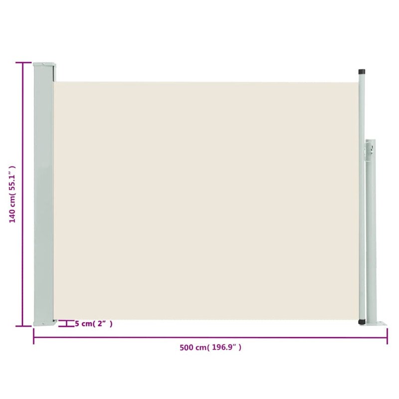 vidaXL Zaťahovacia bočná markíza na terasu 140x500 cm, krémová
