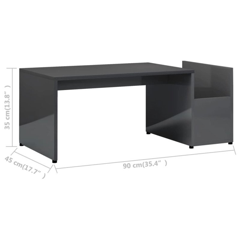 vidaXL Konferenčný stolík lesklý sivý 90x45x35 cm drevotrieska