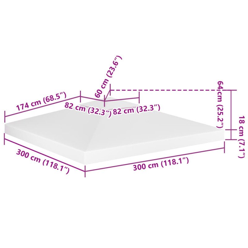 vidaXL Dvojitá strieška na altánok 310 g/m², 3x3 m, biela