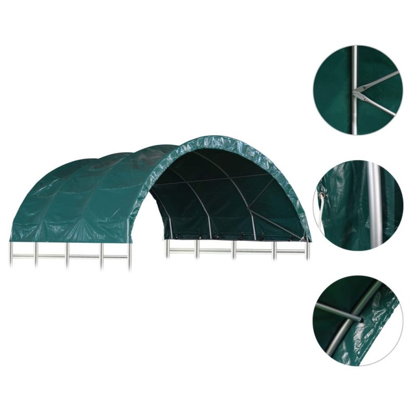 vidaXL Prístrešok pre dobytok PVC 3,7x3,7 m zelený