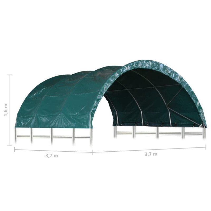 vidaXL Prístrešok pre dobytok PVC 3,7x3,7 m zelený