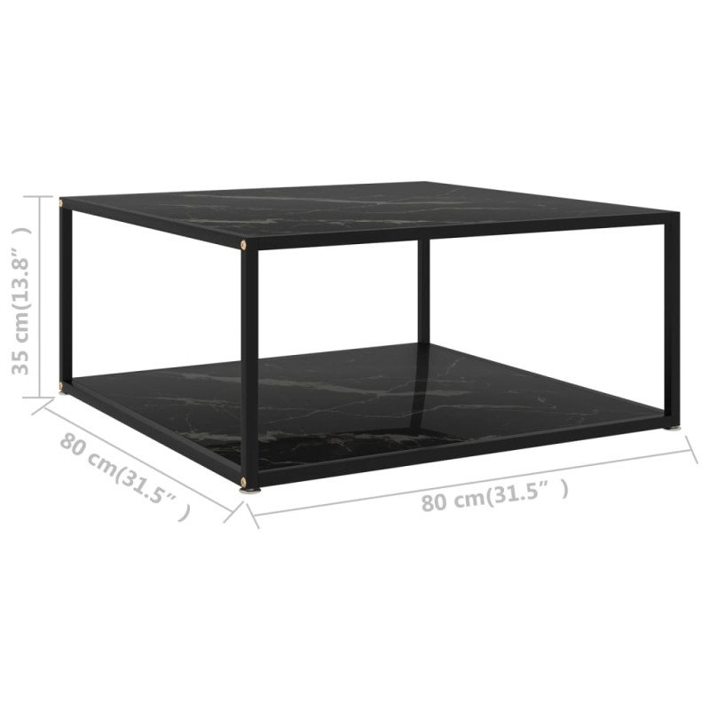vidaXL Konferenčný stolík, čierny 80x80x35 cm, tvrdené sklo