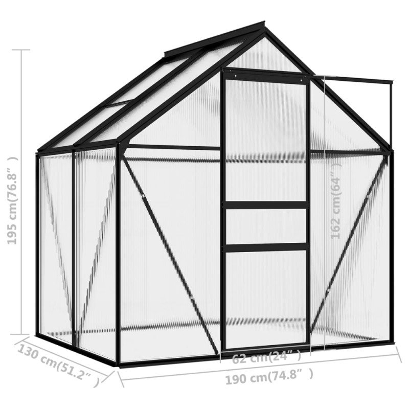 vidaXL Skleník, antracitový, hliník 2,47 m²