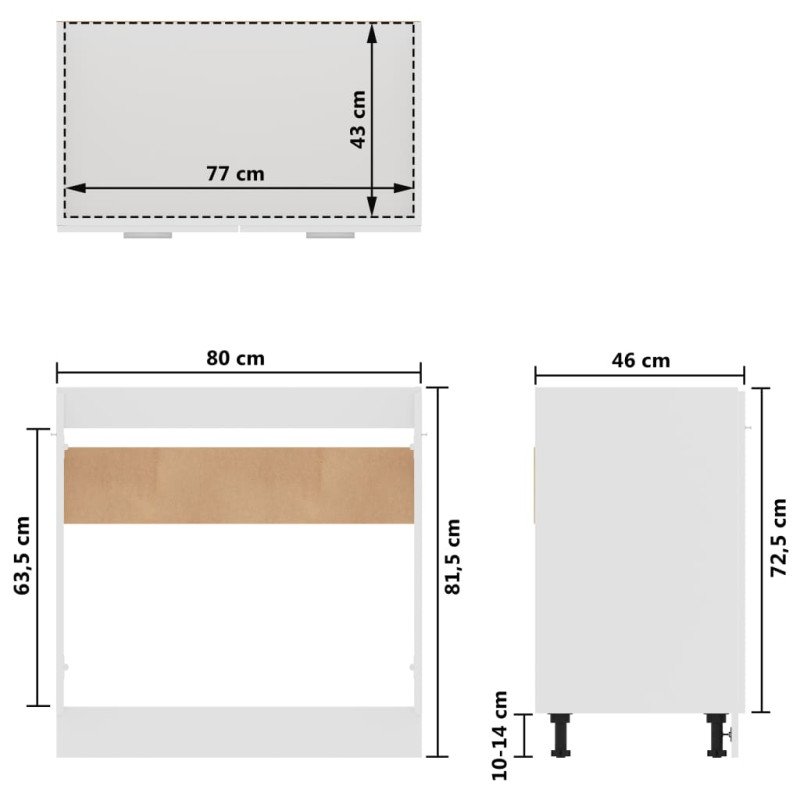 vidaXL Skrinka pod drez, biela 80x46x81,5 cm, kompozitné drevo