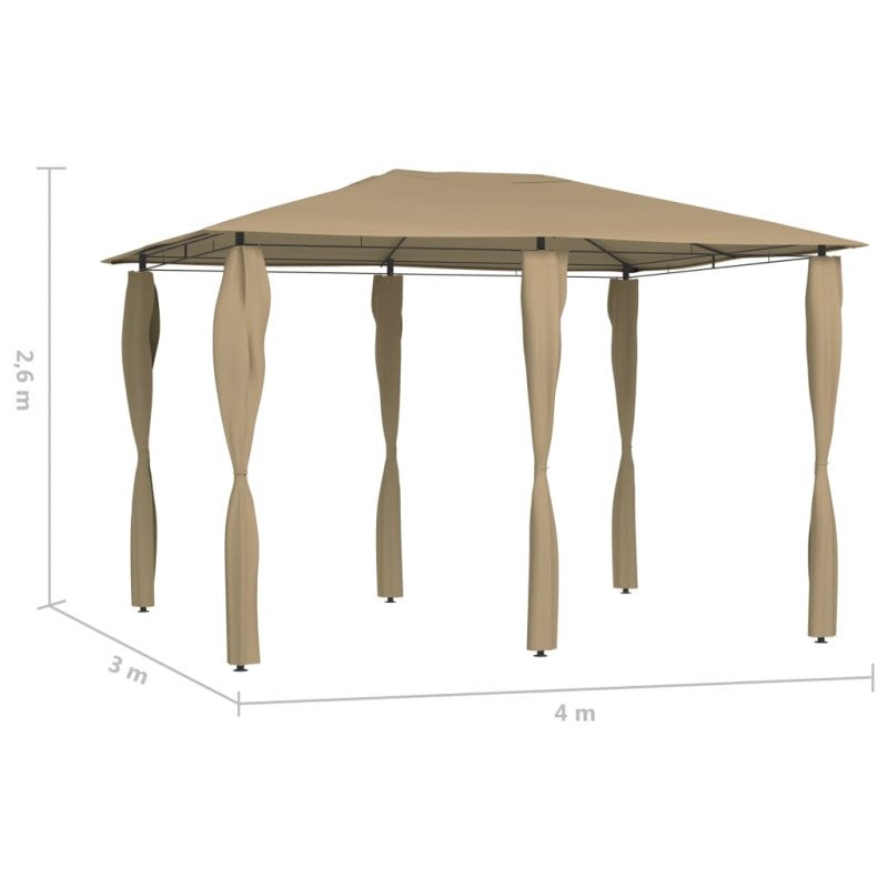 vidaXL Altánok s poťahmi na stĺpiky 3x4x2,6 m, sivohnedý 160 g/m²