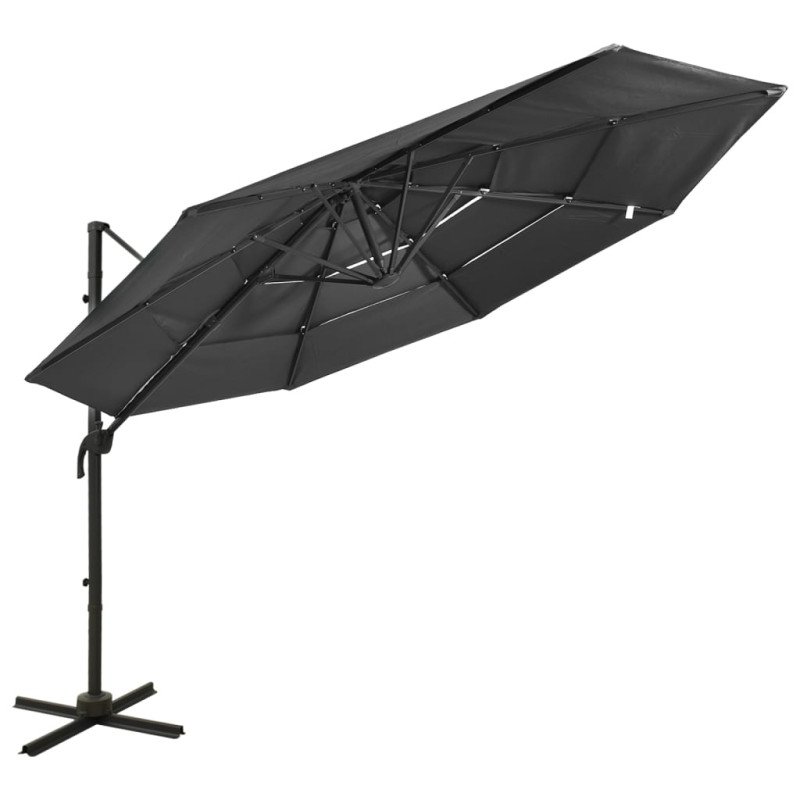 vidaXL 4-stupňový slnečník s hliníkovou tyčou antracitový 3x3 m