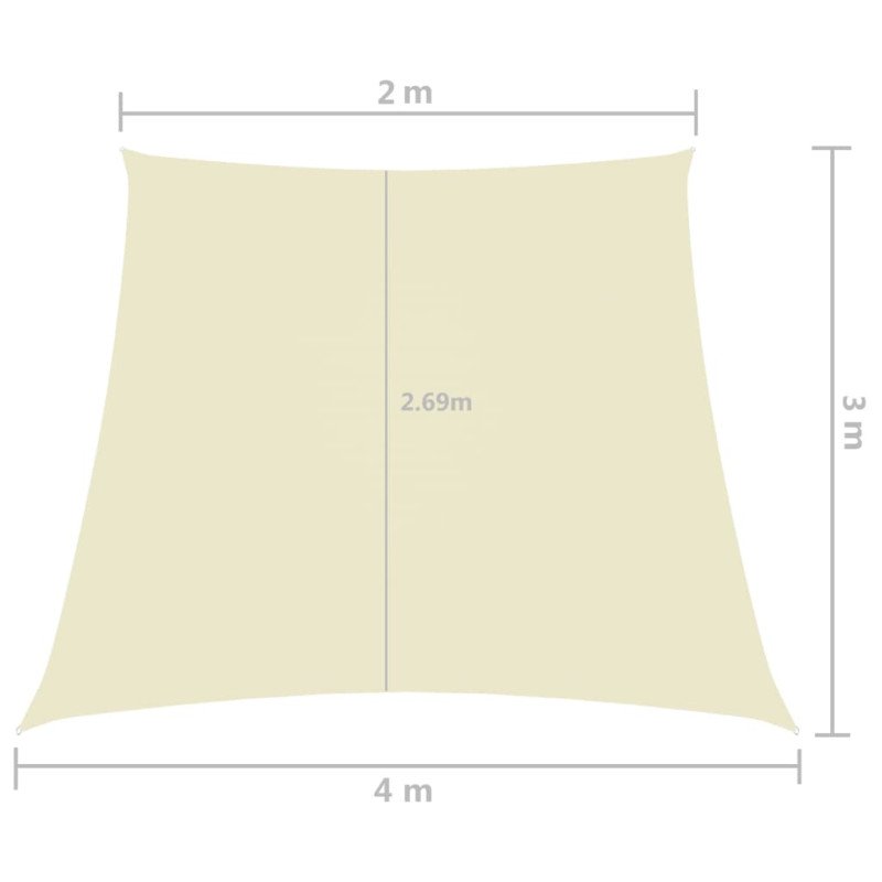 vidaXL Tieniaca plachta, oxford, lichobežníková 2/4x3 m, krémová