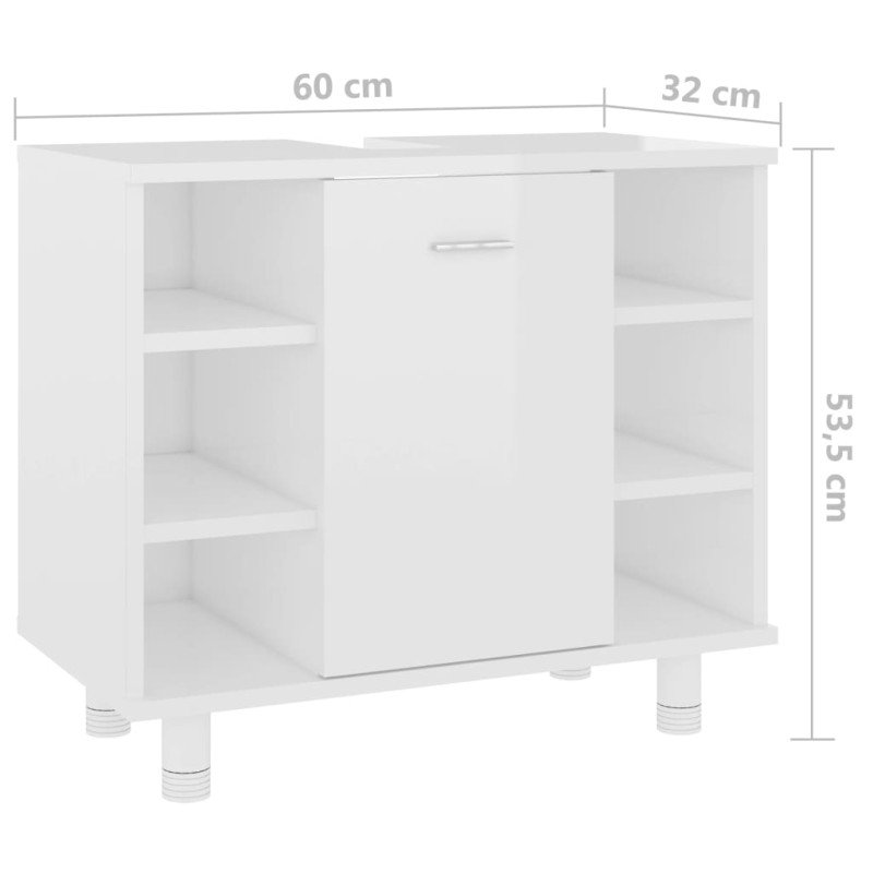 vidaXL Skrinka do kúpeľne, lesklá biela 60x32x53,5cm, kompozitné drevo