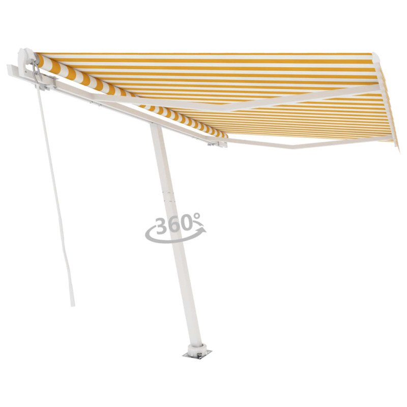 vidaXL Voľne stojaca ručne zaťahovacia markíza 300x250 cm, žlto biela