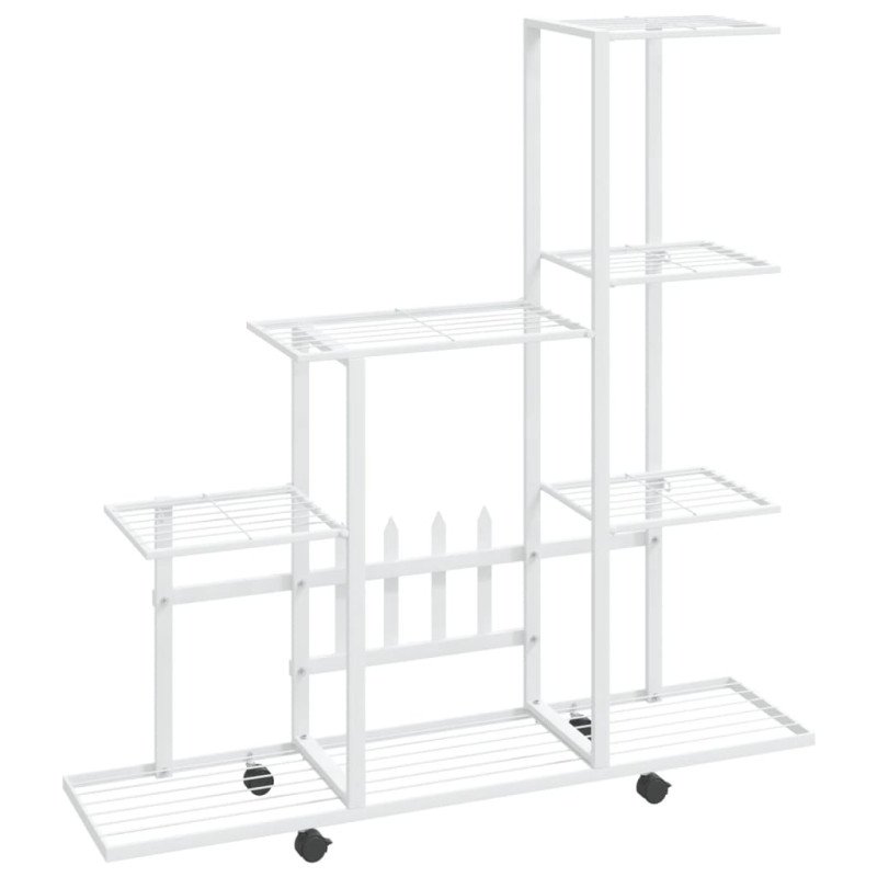 vidaXL Stojan na kvety s kolieskami 94,5x25x92,5 cm biely kovový