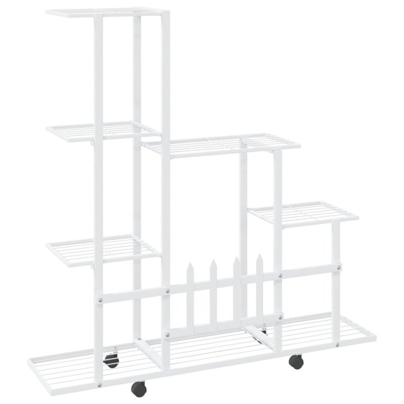 vidaXL Stojan na kvety s kolieskami 94,5x25x92,5 cm biely kovový