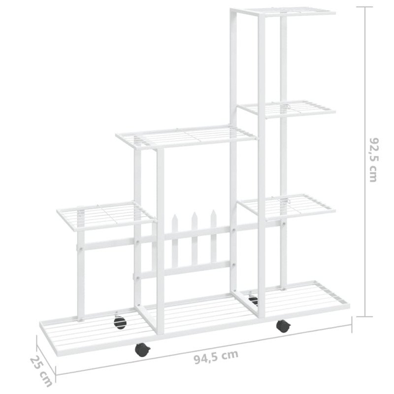 vidaXL Stojan na kvety s kolieskami 94,5x25x92,5 cm biely kovový