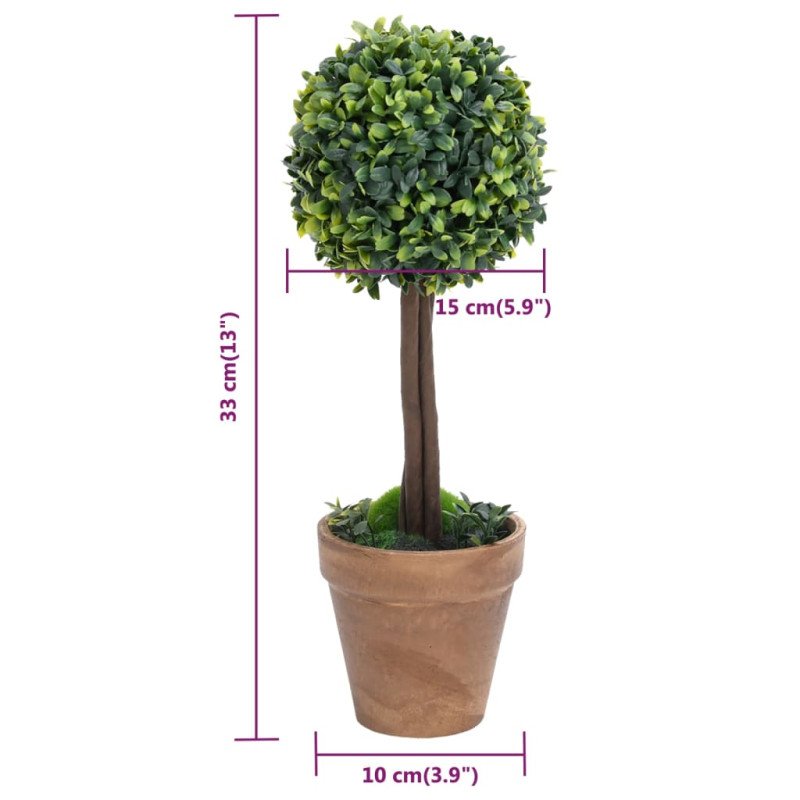 vidaXL Umelé krušpány v tvare gule 2 ks s črepníkmi zelené 33 cm