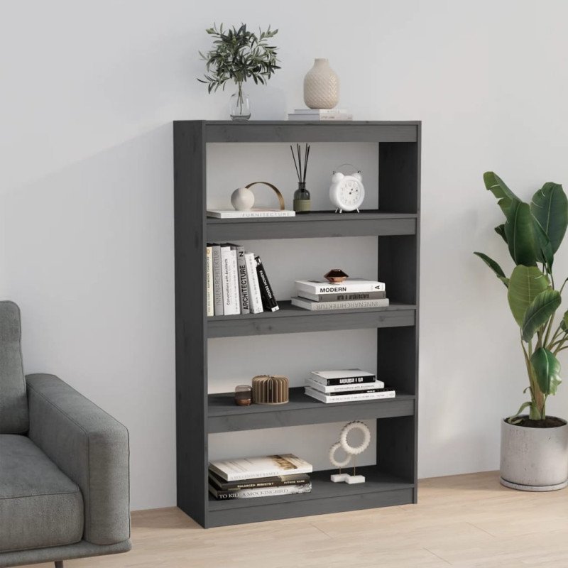 vidaXL Knižnica/deliaca stena sivá 80x30x135,5 cm masívna borovica