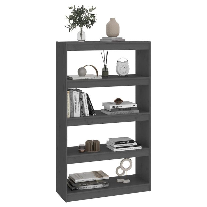 vidaXL Knižnica/deliaca stena sivá 80x30x135,5 cm masívna borovica