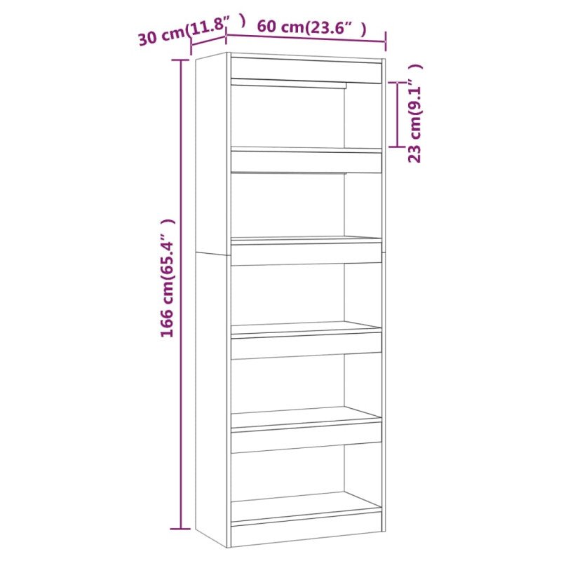 vidaXL Knižnica/deliaca stena biela 60x30x166 cm drevotrieska