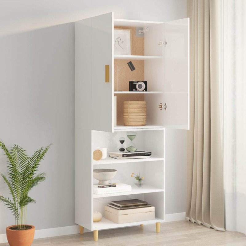 vidaXL Závesná nástenná skrinka lesklá biela 69,5x34x90 cm