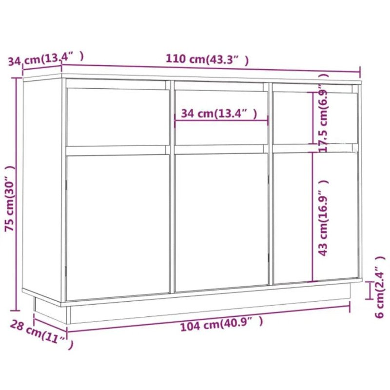 vidaXL Komoda 110x34x75 cm borovicový masív