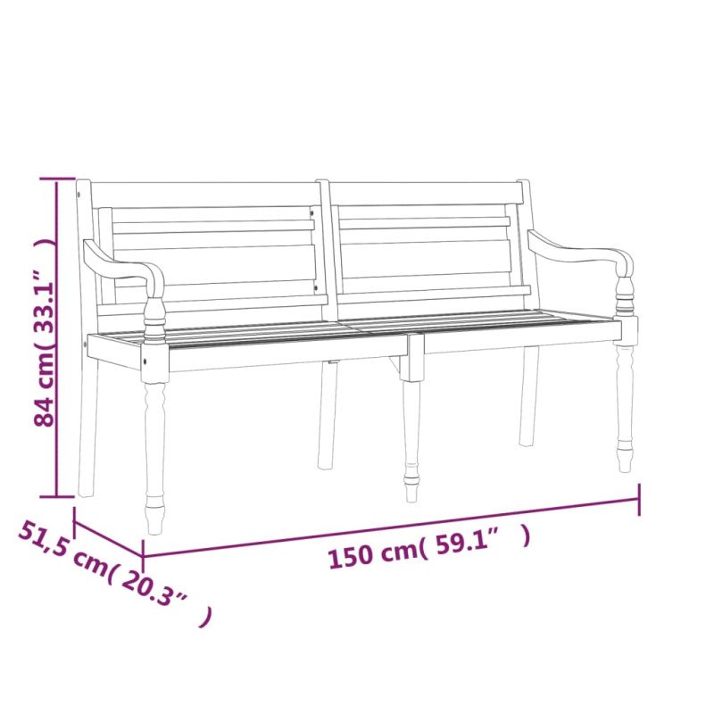 vidaXL Lavička Batavia s krémovou podložkou 150 cm tíkový masív