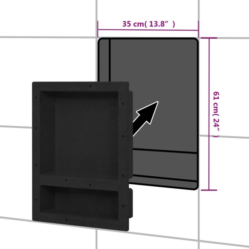 vidaXL Sprchový výklenok s 2 priehradkami matný čierny 41x51x10 cm