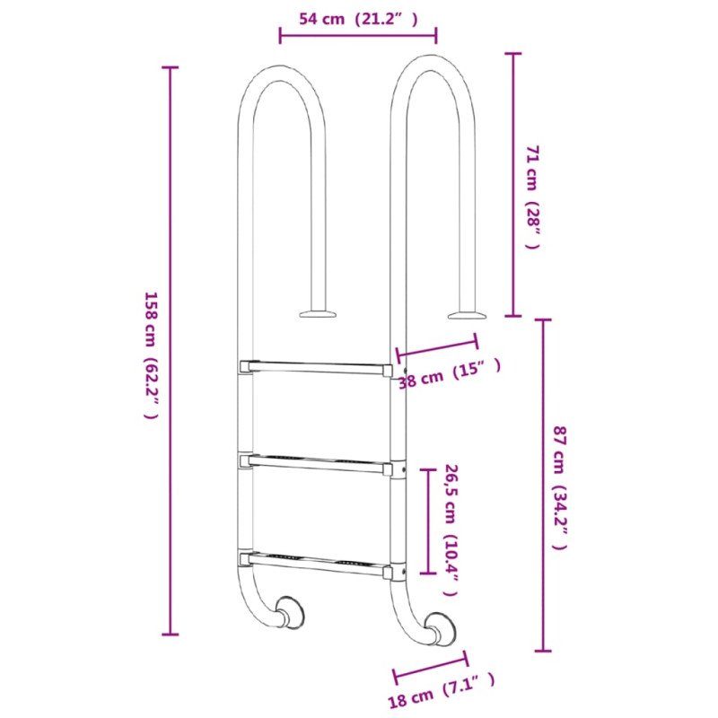 vidaXL Bazénový rebrík 54x38x158 cm 304 nehrdzavejúca oceľ