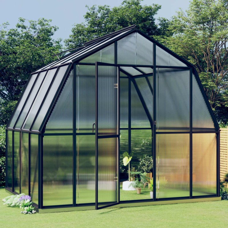 vidaXL Skleník s podkladovým rámom, antracitový 6,43 m², hliník