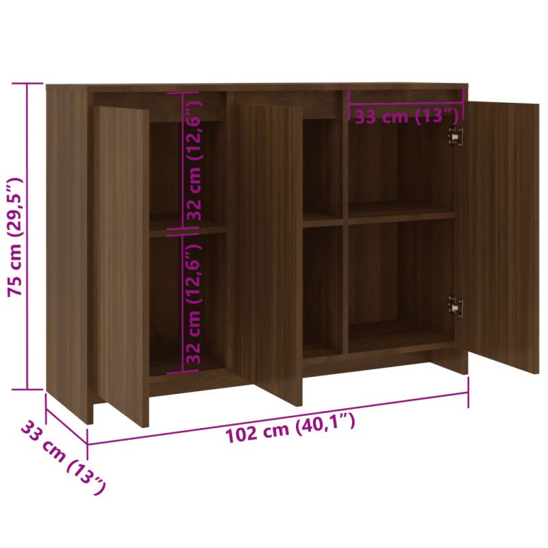 vidaXL Komoda hnedý dub 102x33x75 cm drevotrieska
