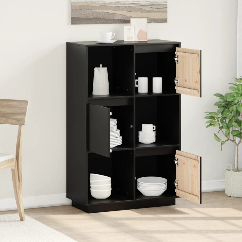 vidaXL Vysoká skrinka čierna 74x35x117 cm masívna borovica