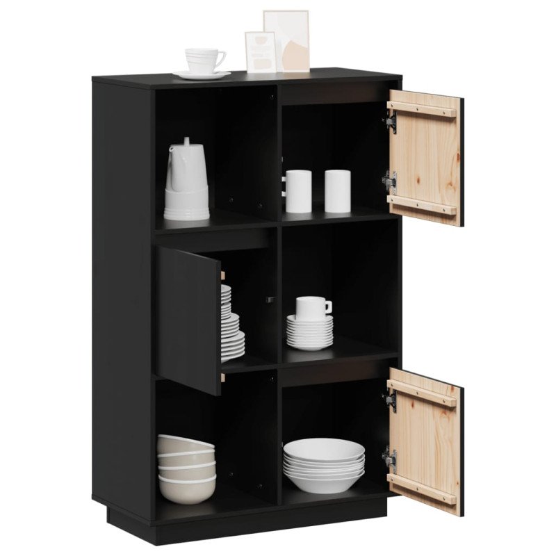 vidaXL Vysoká skrinka čierna 74x35x117 cm masívna borovica