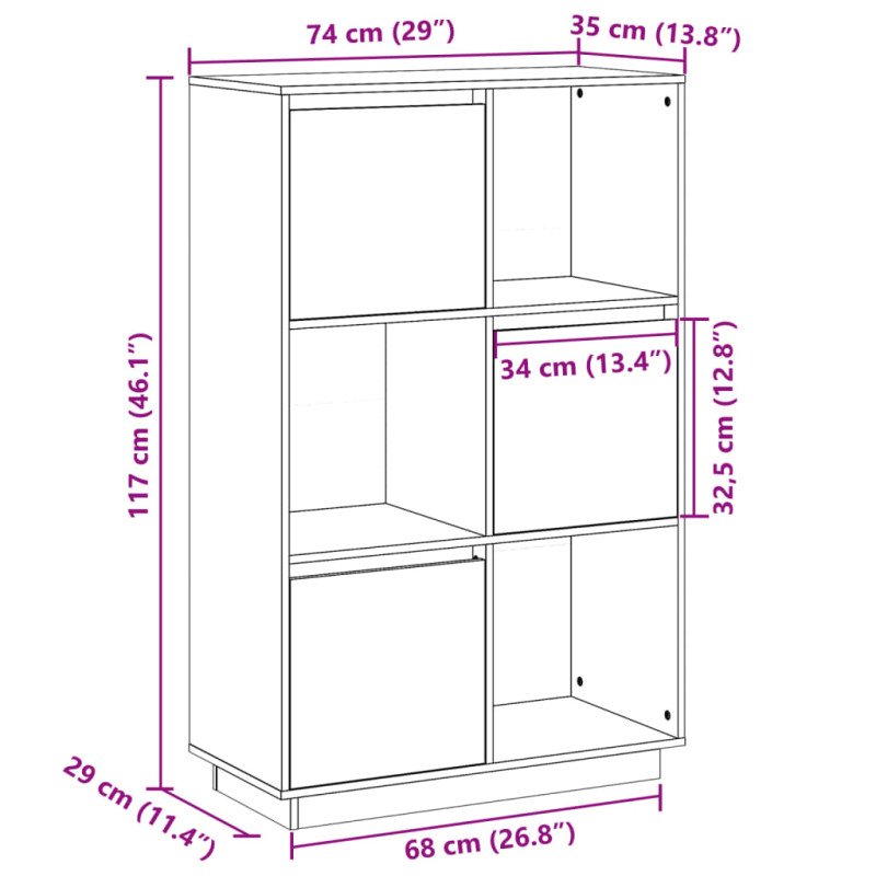 vidaXL Vysoká skrinka čierna 74x35x117 cm masívna borovica