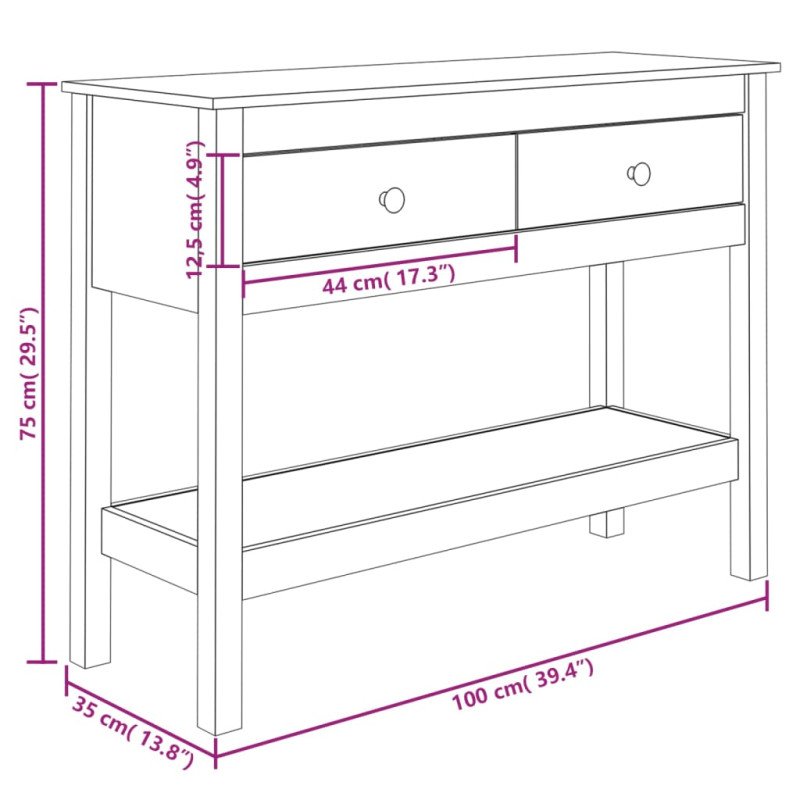 vidaXL Konzolový stolík 100x35x75 cm masívne borovicové drevo