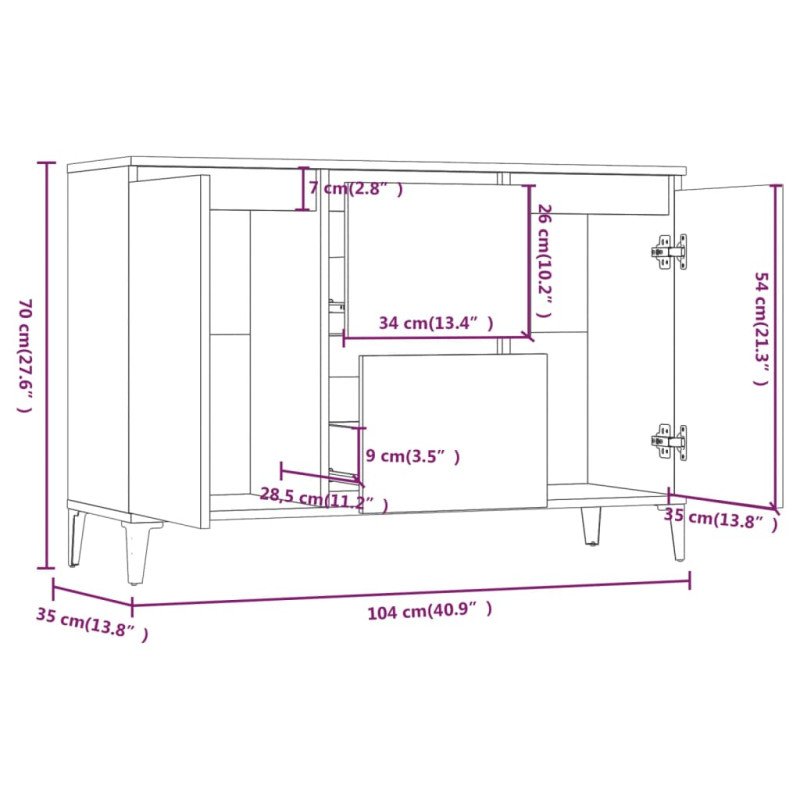 vidaXL Komoda sivý dub sonoma 104x35x70 cm spracované drevo