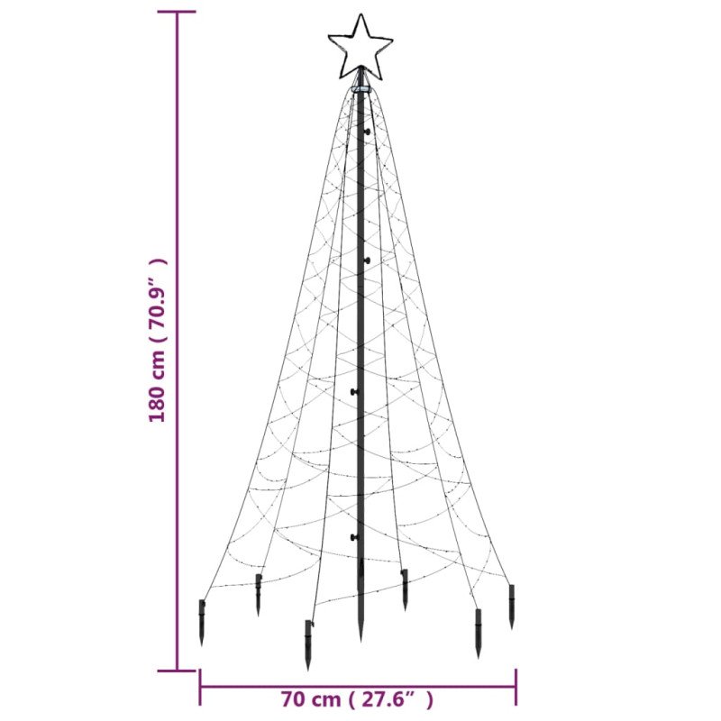 vidaXL Vianočný stromček s hrotom, 200 farebných LED 180 cm