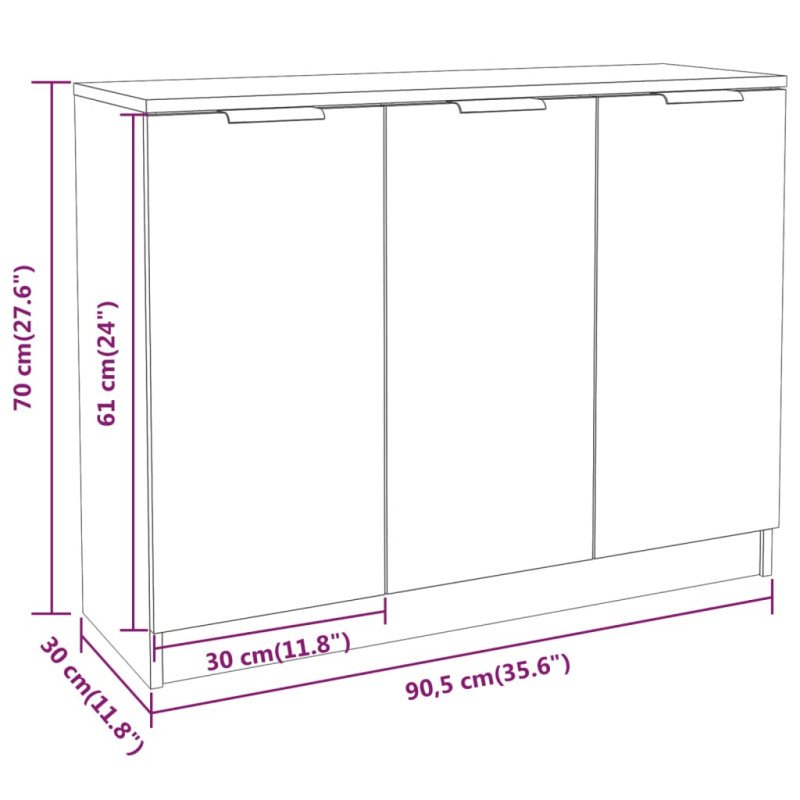 vidaXL Komoda dymový dub 90,5x30x70 cm spracované drevo
