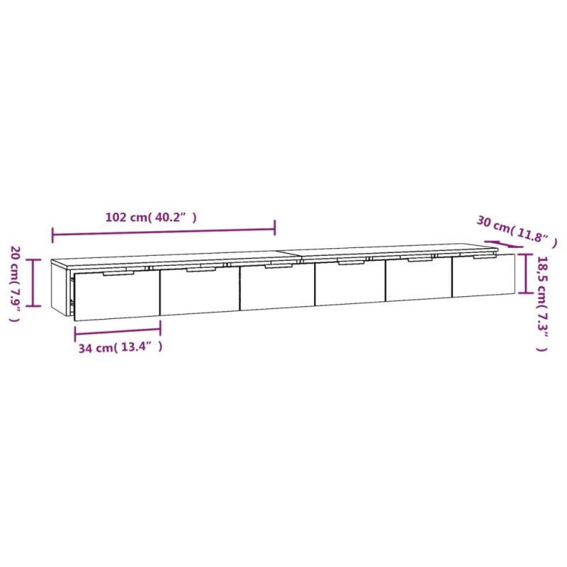 vidaXL Nástenné skrinky 2 ks lesklé biele 102x30x20cm spracované drevo