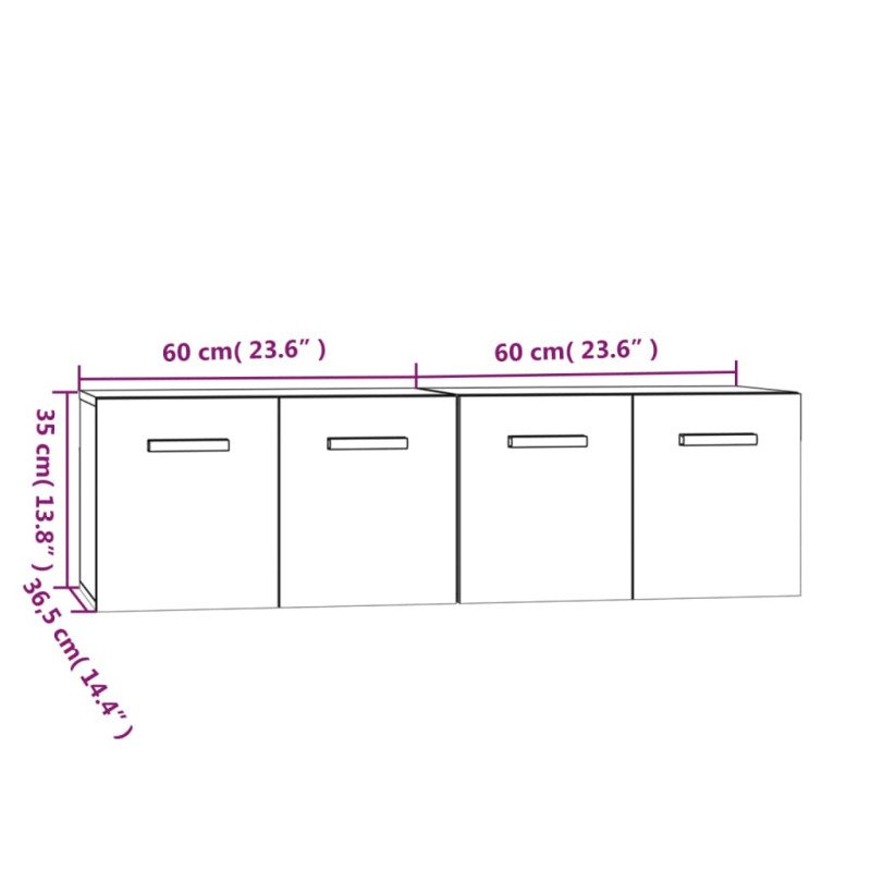 vidaXL Nástenné skrinky 2 ks biele 60x36,5x35 cm spracované drevo