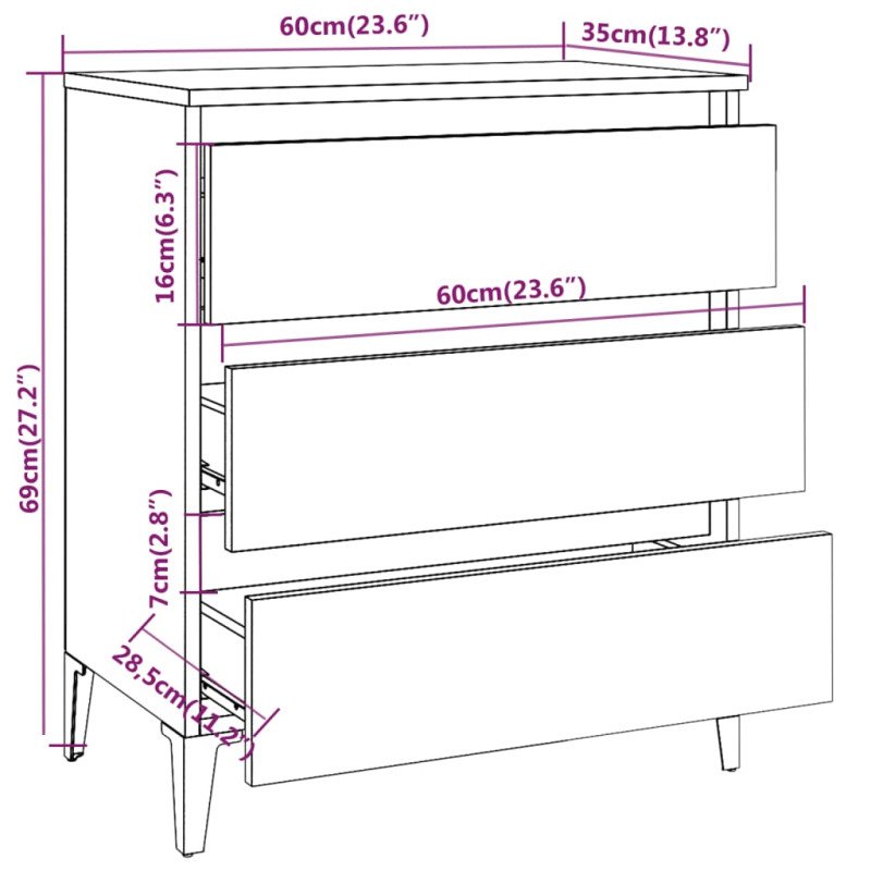  vidaXL Komoda hnedý dub 60x35x69 cm spracované drevo