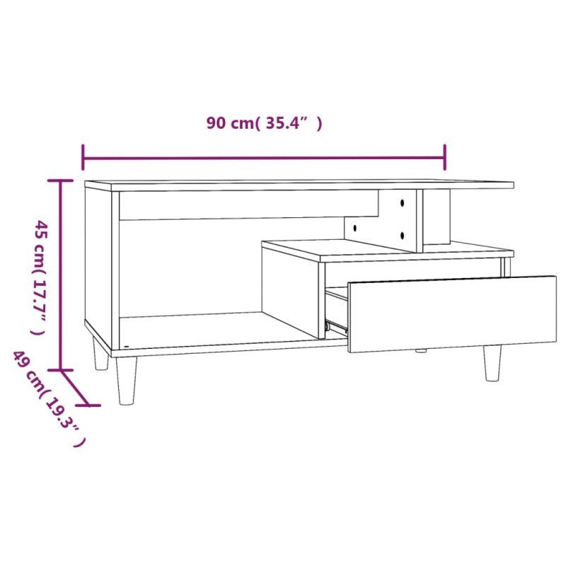vidaXL Konferenčný stolík dymový dub 90x49x45 cm spracované drevo